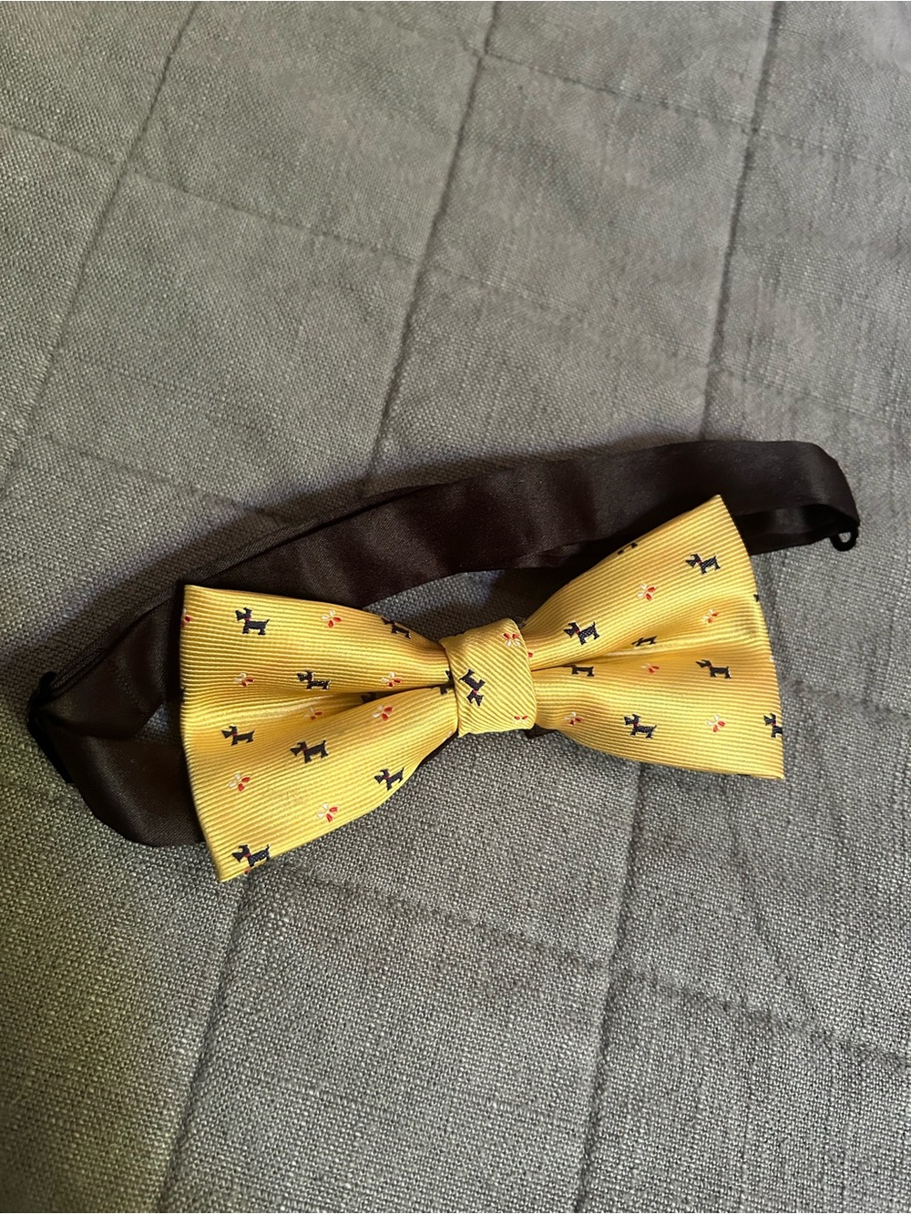 Yellow Bow Tie for Kids with Navy Blue Scotty Dogs